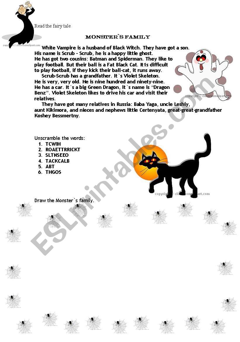 Monster`s Family worksheet